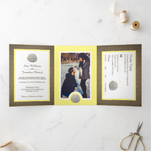 Invitation Trois Volets Dollars de sable & Burlap, Suite de mariage Lemon 