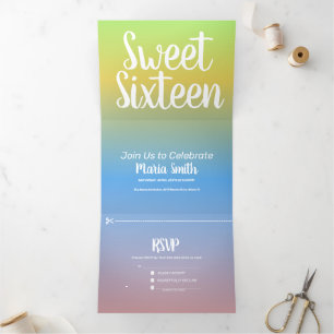 Invitation Trois Volets Doux moderne 16 ombre arc-en-ciel jaune deux tons