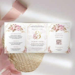 Invitation Trois Volets Dreamy Soft Rose Floral Or tout en un seul Mariage