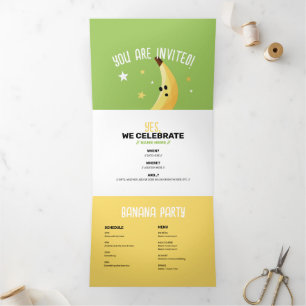 Invitation Trois Volets Drôles de faveurs de fête à la banane rétro avec j