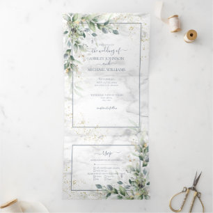 Invitation Trois Volets Dusty Eucalyptus Botanical Mariage de verdure or