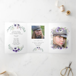 Invitation Trois Volets Dusty Violet Aquarelle Florale Quinceañera