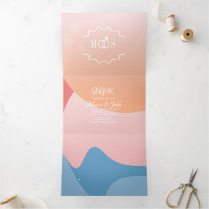 Invitation Trois Volets Eaux de coucher de soleil bio moderne Mariage océa