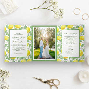 Invitation Trois Volets Élégant citron verdure Mariage Photo