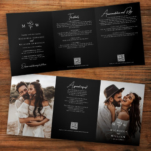 Invitation Trois Volets Élégant Code QR de Mariage Tout-en-Un Botanique