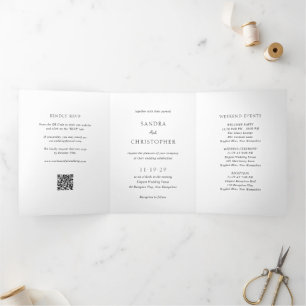 Invitation Trois Volets Élégant code QR noir et blanc pour mariage moderne