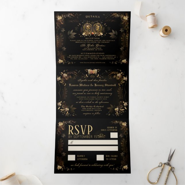 Invitation Trois Volets Elégant Elégant Doré "Ensemble Avec" Détails T (Intérieur)