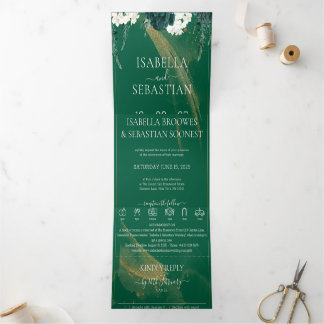Invitation Trois Volets Elegant Emerald Roses All In One Wedding Tri-