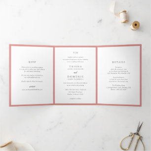 Invitation Trois Volets Élégant Faire Mariage Moderne Monogramme Rose Cora