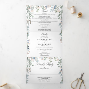 Invitation Trois Volets Élégant Fleur sauvage Floral Photo Mariage