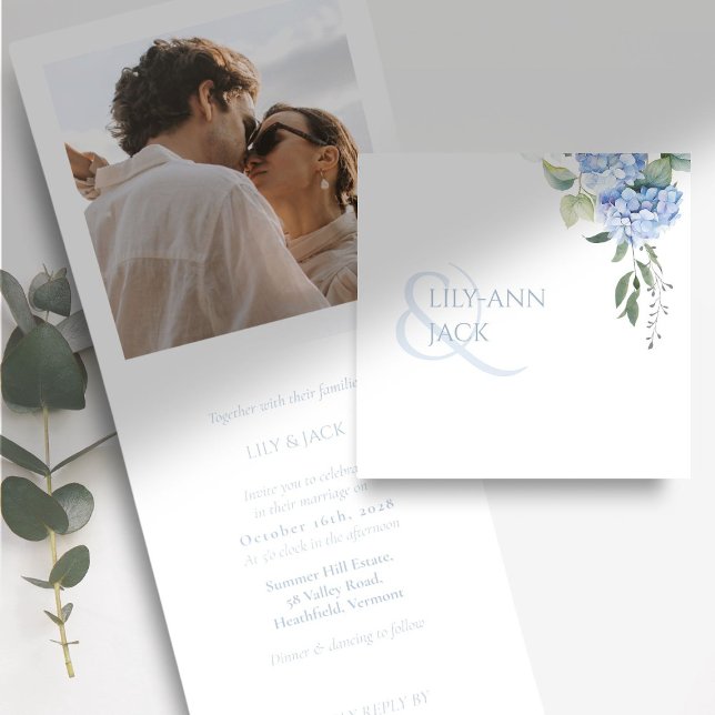 Invitation Trois Volets Elégant Floral Hydrangea Mariage du site photo (Créateur téléchargé)