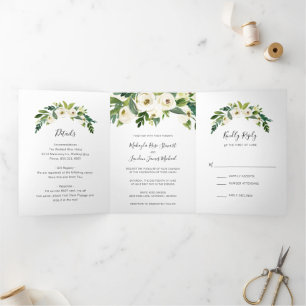 Invitation Trois Volets Élégant mariage de roses de greenery d'aquarelle b