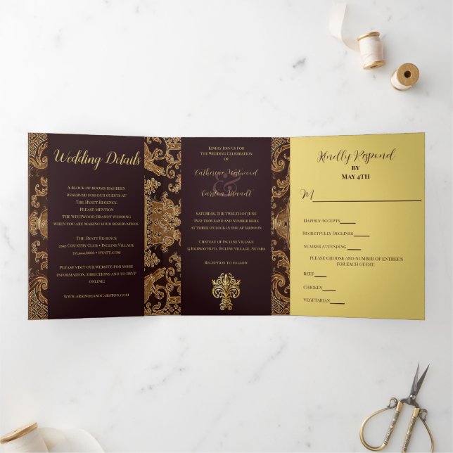Invitation Trois Volets Élégant Mariage de tapisserie (Intérieur)