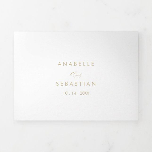 Invitation Trois Volets Élégant Mariage or de calligraphie (Page de couverture)