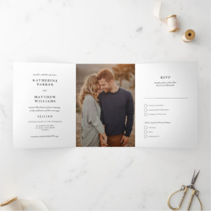Invitation Trois Volets Élégant minimaliste photo Mariage tout-en-un