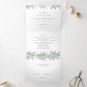 Invitation Trois Volets Élégant Monogramme de verdure Mariage photo