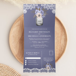 Invitation Trois Volets Élégant pot de fleurs en verre poussiéreux violet