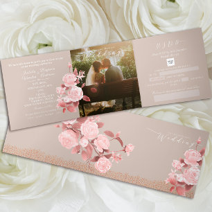 Invitation Trois Volets Élégant Rose chic Mariage
