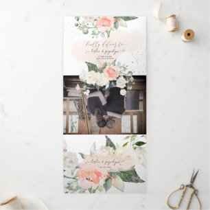 Invitation Trois Volets Elégant Rustic Blush Cream Roses d'aquarelle