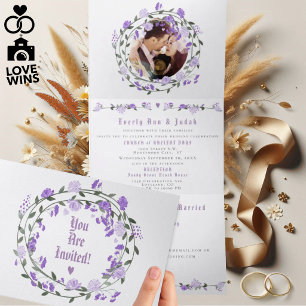 Invitation Trois Volets Élégant Triptyque de Mariage Fleur de Pivoine Viol