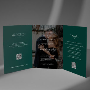 Invitation Trois Volets Élégante photo de détail de RSVP de mariage vert é
