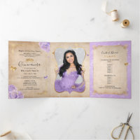 Elégante photo Lumière violet et or Quinceanera