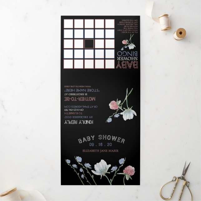 Invitation Trois Volets Elégante suite de Baby showers Fleurs sauvages en  (Extérieur)