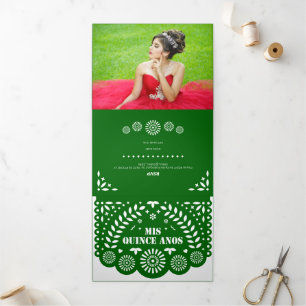 Invitation Trois Volets Emerald Green Papel Picado Mis Quince Años