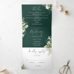 Invitation Trois Volets Emerald Modern Botanical Greenery Mariage photo