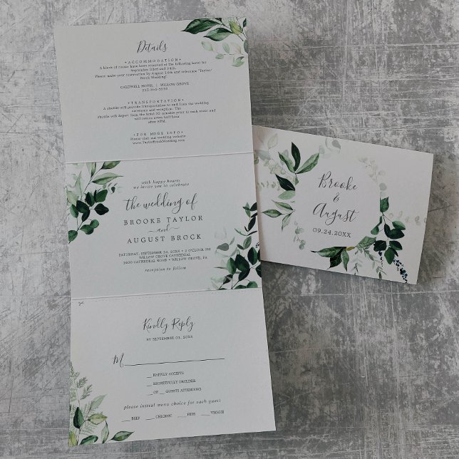Invitation Trois Volets Émeraude | Mariage photo gris tout en un (Créateur téléchargé)