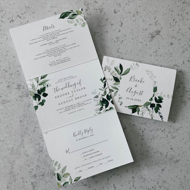 Invitation Trois Volets Émeraude | Mariage verdoyant tout en un (Créateur téléchargé)