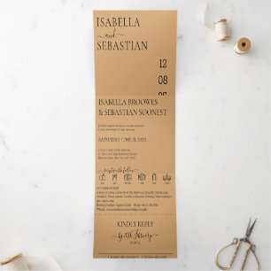 Invitation Trois Volets Ensemble Mariage Bois Massif Sable Tout-en-un