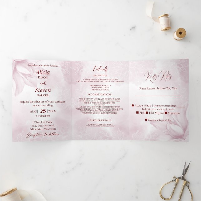 Invitation Trois Volets Ethereal Magnolia, Mariage (Intérieur)