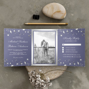 Invitation Trois Volets Etoiles de soie Confetti Dusty Mariage violet