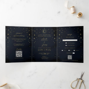 Invitation Trois Volets Étoiles Dorées Nuit Éclat Céleste Soleil Photo Mar