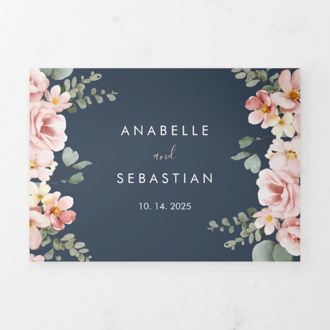 Invitation Trois Volets Eucalyptus Garden Rose Mariage Floral (Page de couverture)