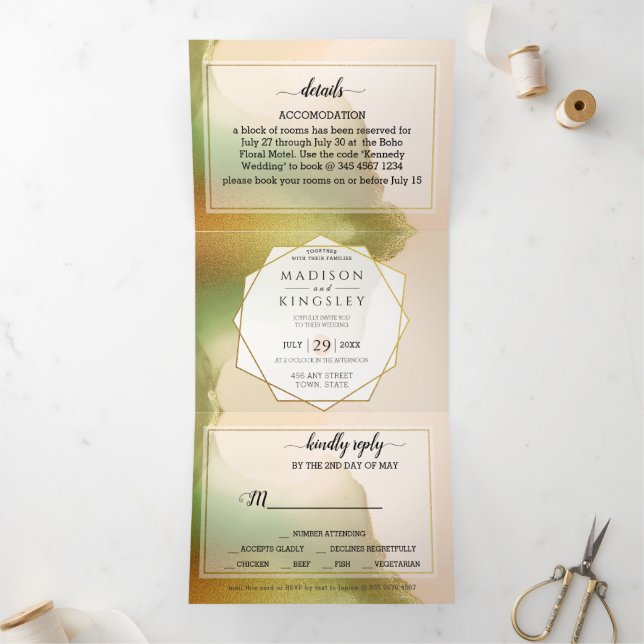 Invitation Trois Volets Fab Chartreuse 💚 Budget Incroyable Abstrait Marid (Intérieur)
