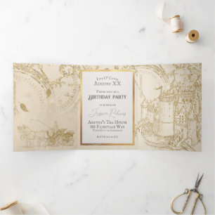 Invitation Trois Volets Fairy Tale Thème Château Carriage Parties scintill