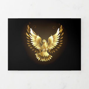 Invitation Trois Volets Faux Gold Foil Peace Dove en noir