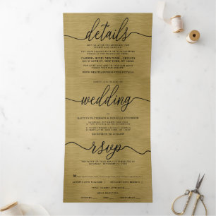 Invitation Trois Volets Faux Gold Metal Texture Mariage Suite