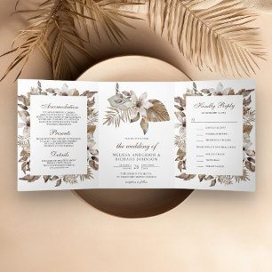 Invitation Trois Volets Feuilles de palmier séchées tropicales rustiques F