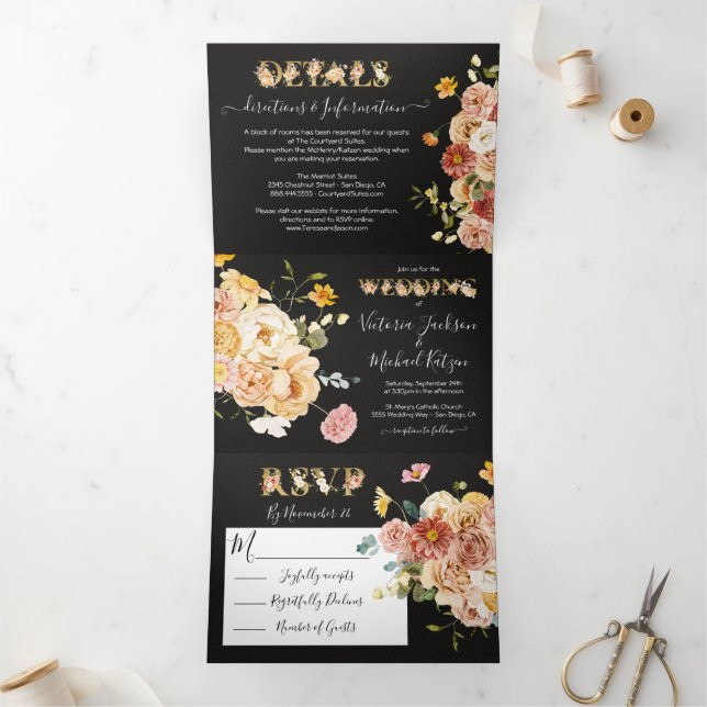 Invitation Trois Volets Fleur Jardin fleuri Dark & Moody Mariage (Intérieur)