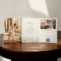 Fleur sauvage Boho Beige tout en un QR Code Mariag