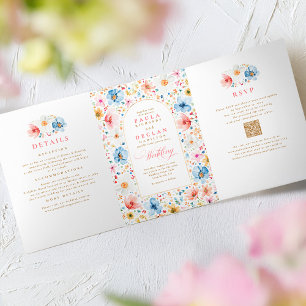 Invitation Trois Volets Fleur sauvage Elegant Boho Garden Mariage Photo