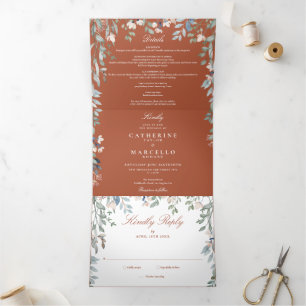Invitation Trois Volets Fleurs sauvages de terracotta Photo de mariage