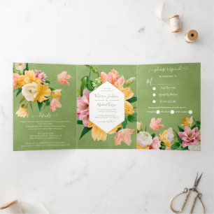 Invitation Trois Volets Floral brillant et audacieux tout en un