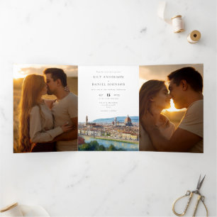 Invitation Trois Volets Florence Italie Code QR 3 Photo Mariage