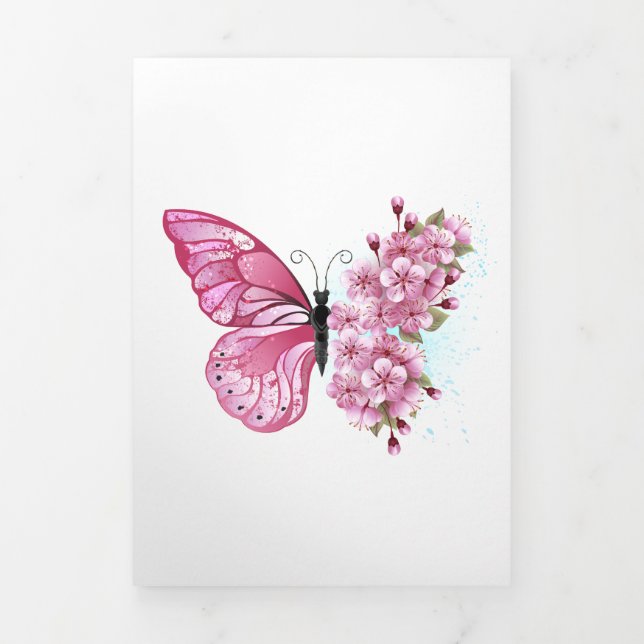 Invitation Trois Volets Flower Butterfly (Page de couverture)