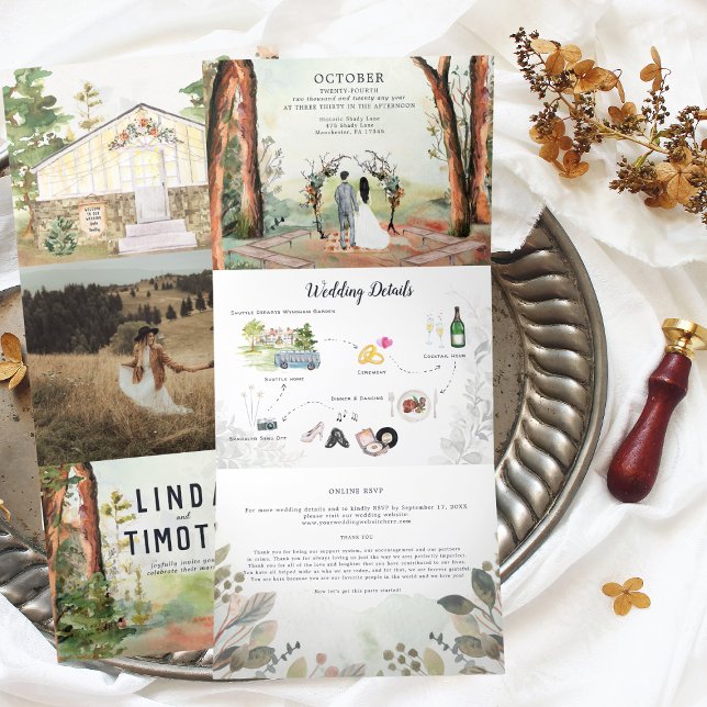 Invitation Trois Volets Forêt d'automne rustique | Mariage Boho (Créateur téléchargé)
