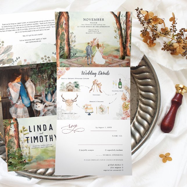 Invitation Trois Volets Forêt d'automne rustique | Mariage Boho (Créateur téléchargé)